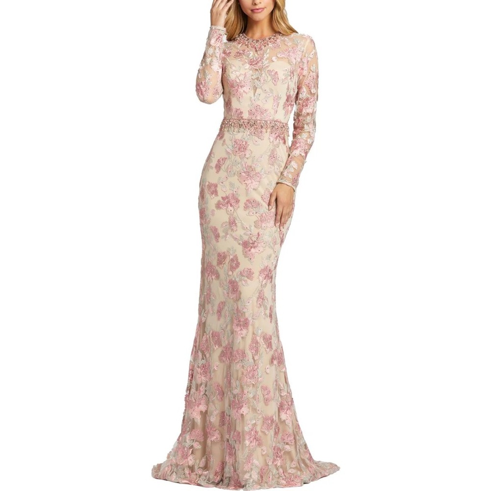 MAC DUGGAL WOMENS METALLIC EMBELLISHED EVENING DRESS